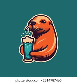 Mascot logo in the form of a sea lion for a marine beverage products company