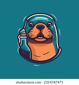 Mascot logo in the form of a sea lion for a marine beverage products company