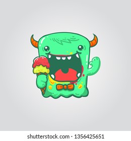 mascot logo green monster eat ice cream 2