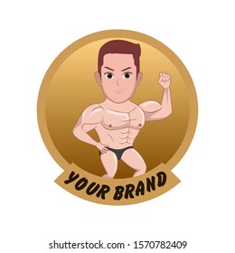 Mascot or logo for gym or fitness center , with cute body builder character.