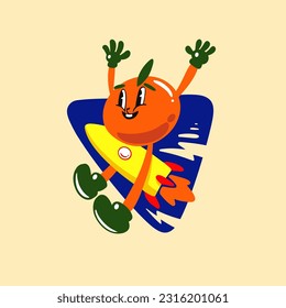 Mascot logo illustration of cute orange riding a rocket