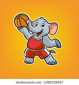 mascot logo illustration smiling elephant basketball player