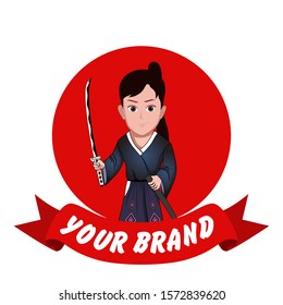 Mascot or logo for Japanese sword lover, club or community, with cute Japanese samurai character.