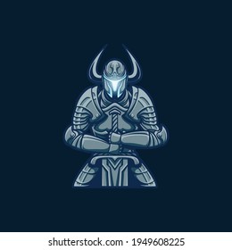 mascot logo knight with sword vector