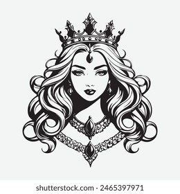 mascot logo Majestic queen Vector Outline black color in white background