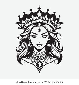 mascot logo Majestic queen Vector Outline black color in white background