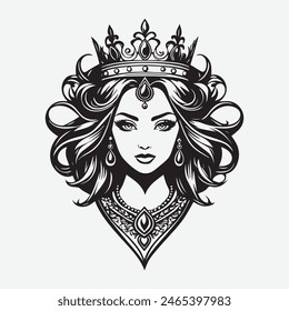 mascot logo Majestic queen Vector Outline black color in white background