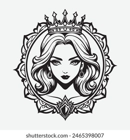 mascot logo Majestic queen Vector Outline black color in white background