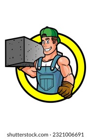 Mascot logo of Muscle construction men lifting a heavy concrete slab cartoon character