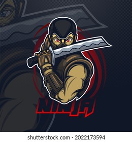 Mascot logo with ninja for e sport or cyber team.