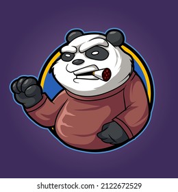 logotipo de mascota panda imagen de fumar enojado aislado