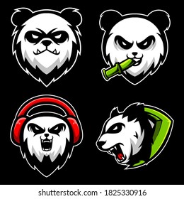 Mascot logo panda head esport bundle set in black background