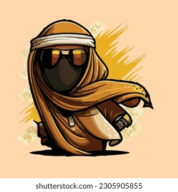 mascot logo of person wearing arabic scarf and sunglasses