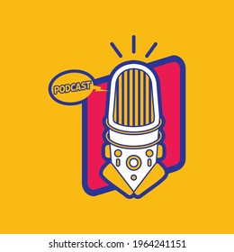 Mascot logo podcaster with background shape vector illustration 