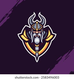 Mascot Logo Portrait of a King Wearing a Horned Viking Helmet