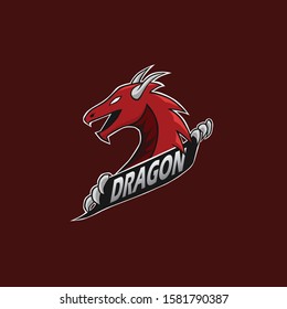 mascot logo red dragon head esport