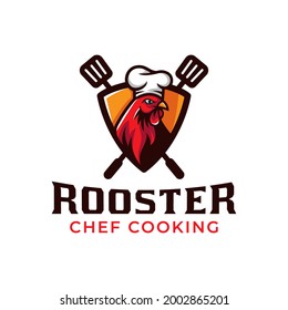 mascot logo of rooster chef cooking grilled chicken barbecue restaurant food logo design vector