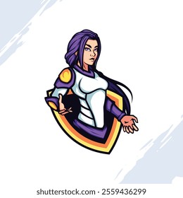 Mascot Logo of Smiling Female Hero wearing White Suit