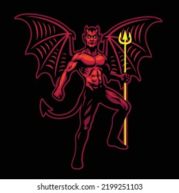 Mascot Logo style of Standing Devil with wings