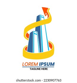 mascot logo, symbol of building and arrow