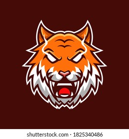 Mascot logo Tiger head esport with white eye in brown background