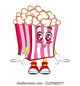 Mascot logo vector, cartoon and cute popcorn illustration in love