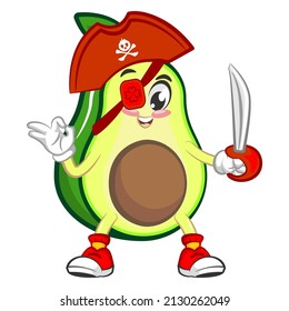 Mascot logo vector, cartoon and cute avocado illustration being a one eye pirate with his dagger