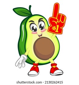 Mascot logo vector, cartoon and cute avocado illustration raising a finger foam