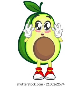 Mascot logo vector, cartoon and cute avocado illustration being surprised