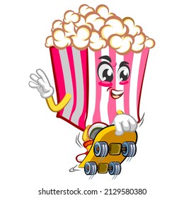 Mascot logo vector, cartoon and illustration of cute popcorn jumping with skateboard