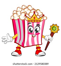 Mascot logo vector, cartoon and illustration cute popcorn become king