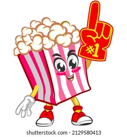 Mascot logo vector, cartoon and illustration of cute popcorn pointing finger foam