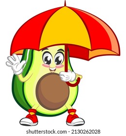 Mascot logo vector, cartoon and illustration cute avocado carrying an umbrella