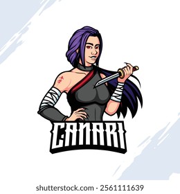 Mascot Logo Woman Wearing Dark Clothes and Holding a Dagger