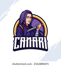 Mascot Logo Woman Wearing Dark Purple Clothes and Holding a Dagger