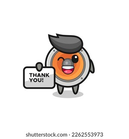 the mascot of the loudspeaker holding a banner that says thank you , cute style design for t shirt, sticker, logo element