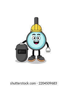 Mascot of magnifying glass as a welder , character design