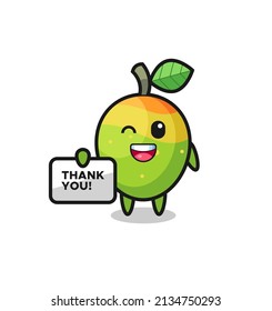 the mascot of the mango holding a banner that says thank you , cute style design for t shirt, sticker, logo element