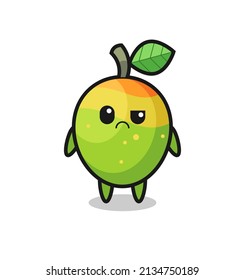 the mascot of the mango with sceptical face , cute style design for t shirt, sticker, logo element