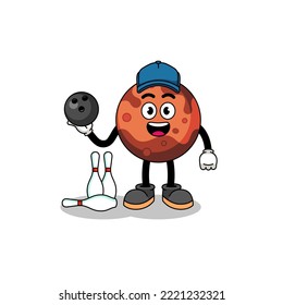 Mascot of mars planet as a bowling player , character design