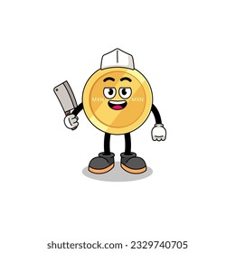 Mascot of mexican peso as a butcher , character design
