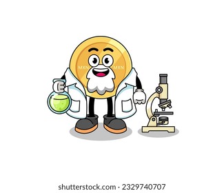 Mascot of mexican peso as a scientist , character design