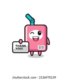the mascot of the milk box holding a banner that says thank you , cute style design for t shirt, sticker, logo element