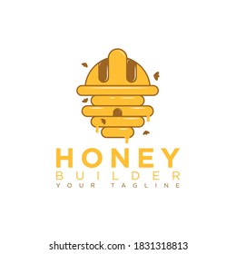 mascot modern honey farmer colorful logo, with a concept helm builder and honey comb.