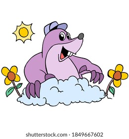 the mascot mole is welcoming the day with joy. cartoon illustration sticker mascot emoticon