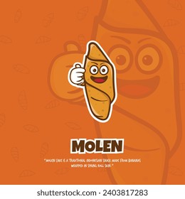 Mascot of molen that an indonesian street food with raising heart's finger for street food template