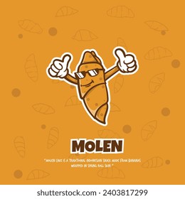 mascot of molen which is Indonesian street food with thumbs up of two hands design