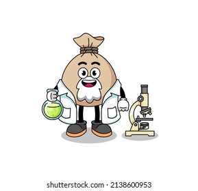 Mascot of money sack as a scientist , character design