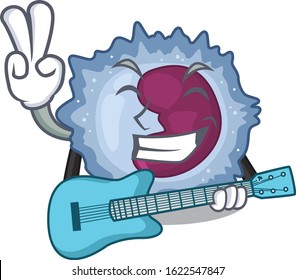 A mascot of monocyte cell performance with guitar