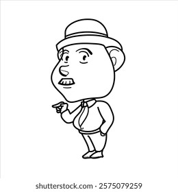 The mascot of Mr. Jacket has a mustache. black and white children's cartoon. vector format for teaching needs in coloring, clothing and raw visual elements